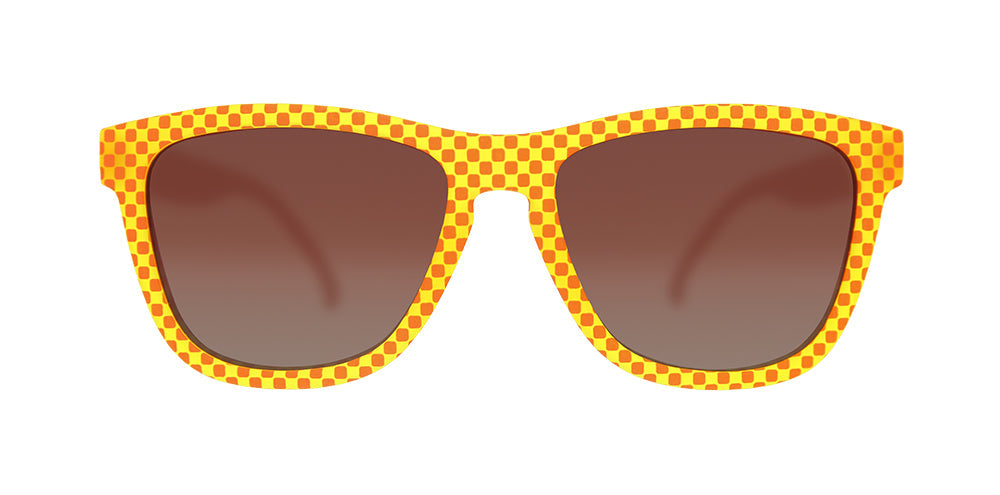 Je Vais a la Hell | yellow square sunglasses with gradient rose lenses| Paris France tour inspired goodr OG sunglasses